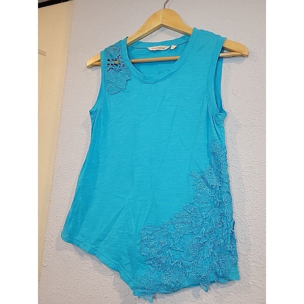 Soft Surroundings Size XS Lacey Tank Top Island‎ Blue Asymmetrical Coastal - Picture 2 of 6